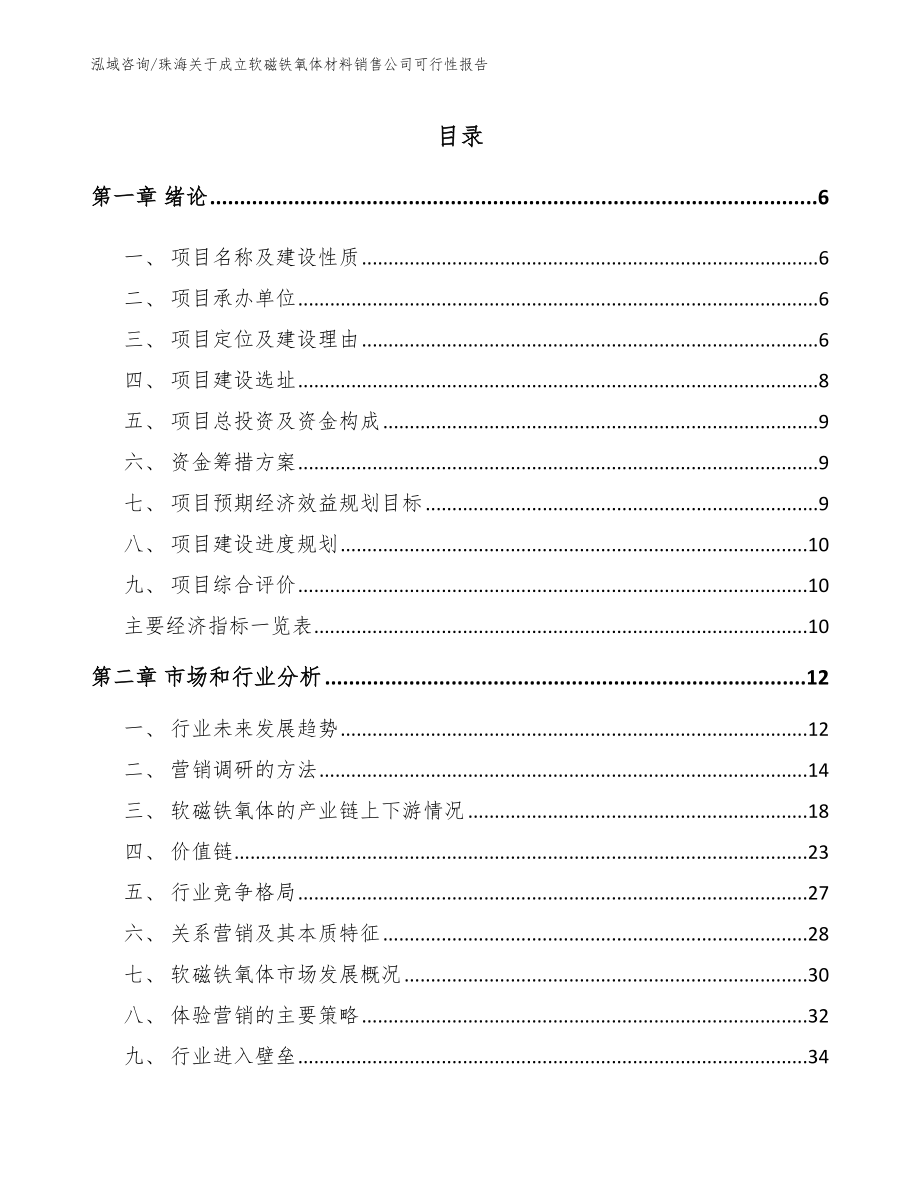 珠海关于成立软磁铁氧体材料销售公司可行性报告【模板参考】_第1页