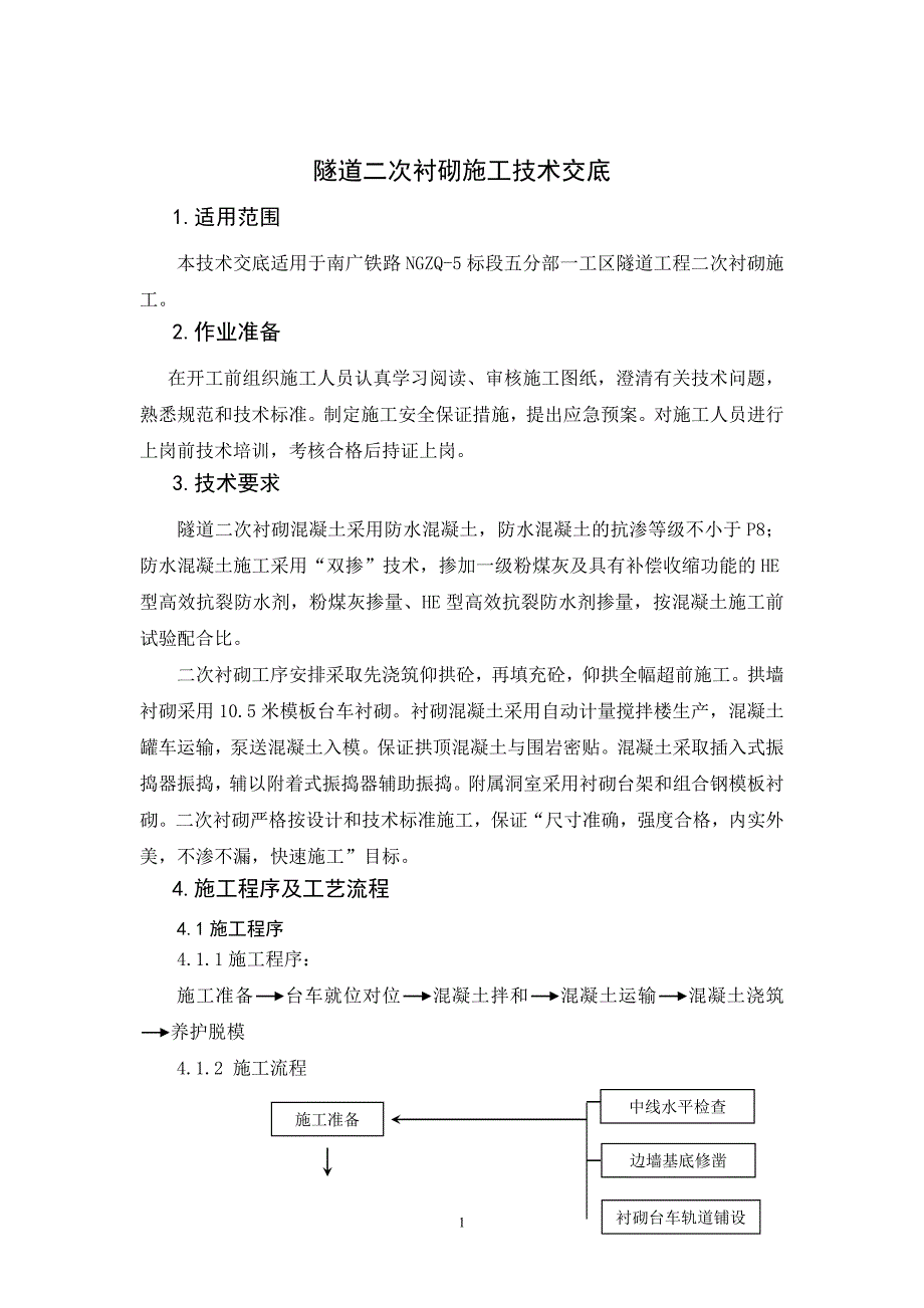 二次衬砌施工作业指导书_第1页