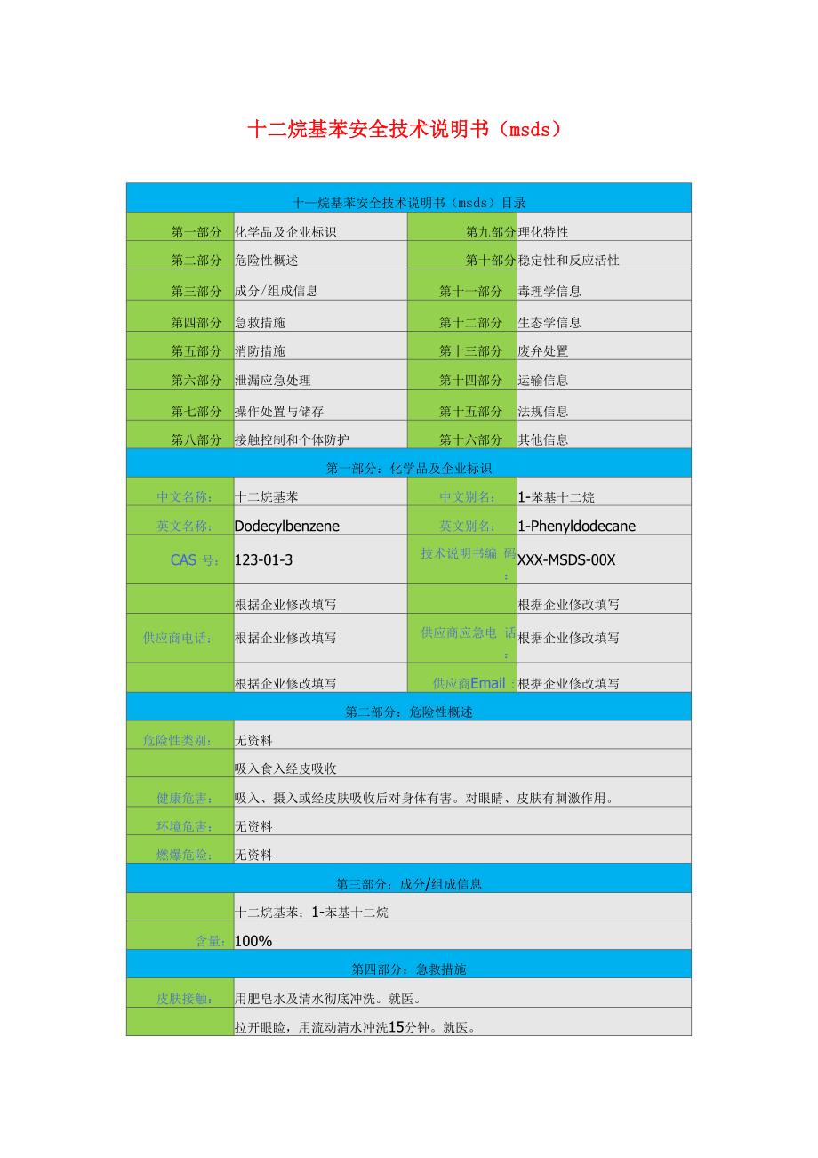 十二烷基苯安全技术说明书_第1页