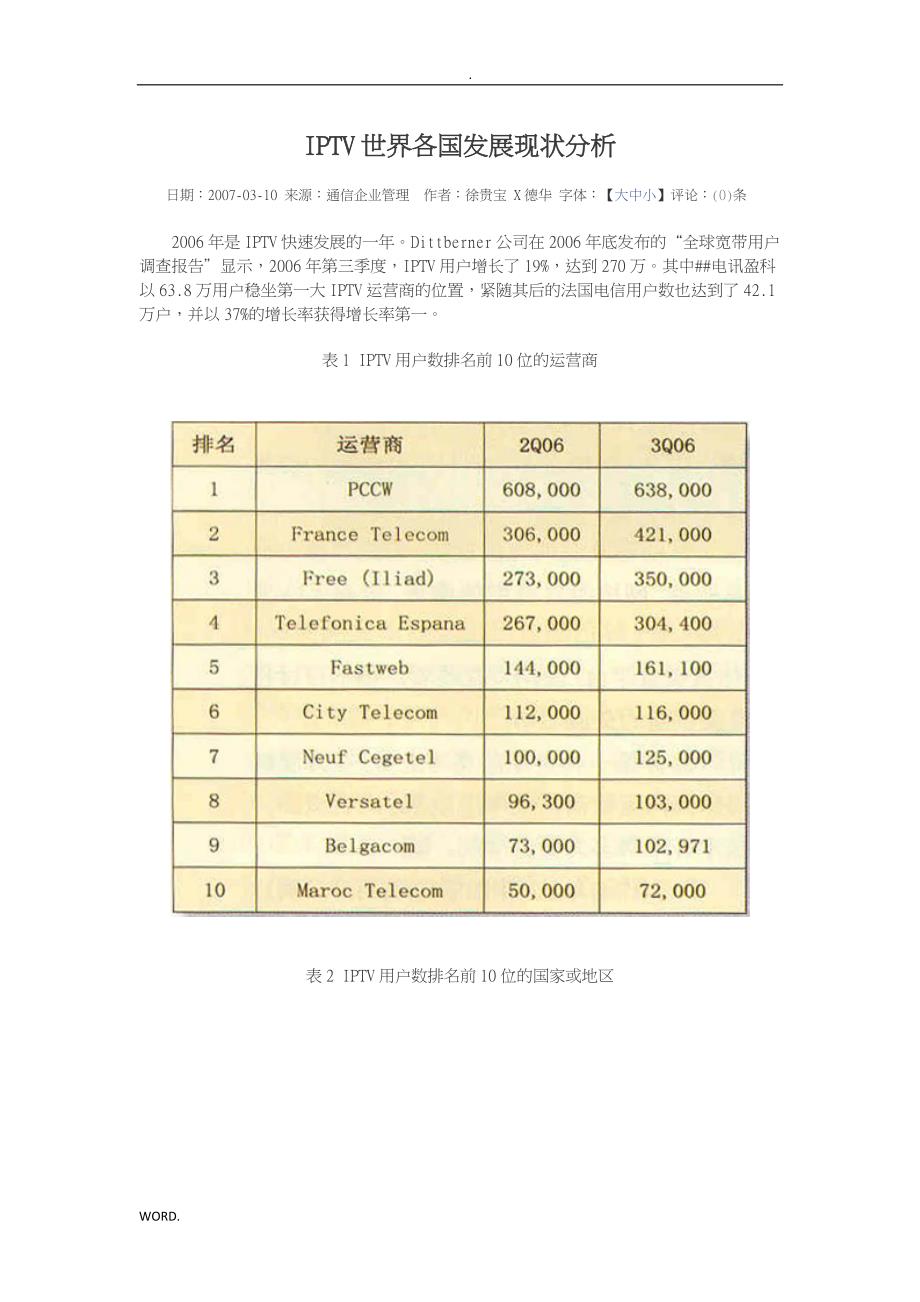 IPTV世界各国发展现状分析_第1页