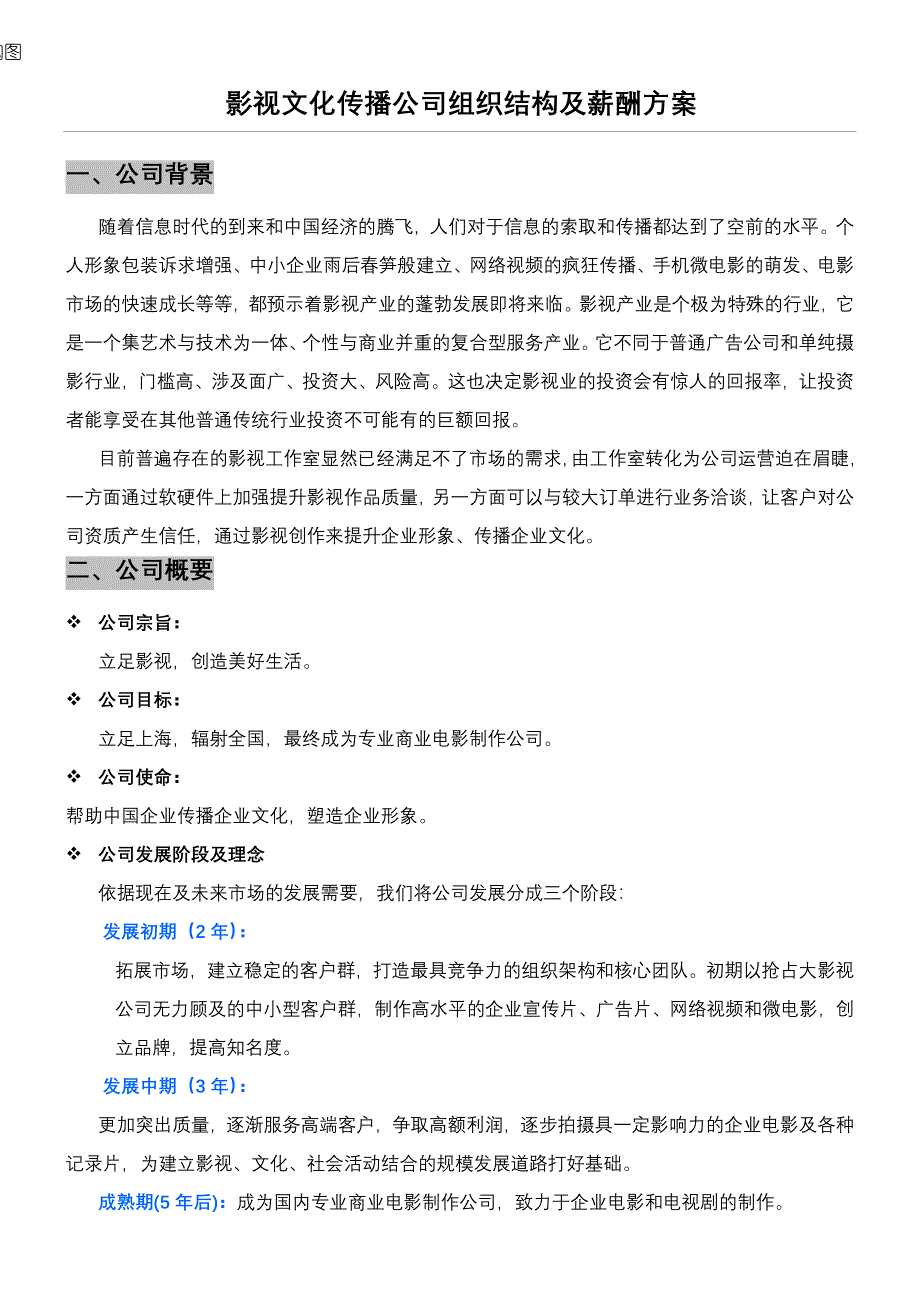 影视文化传播公司组织结构及薪酬方法_第1页