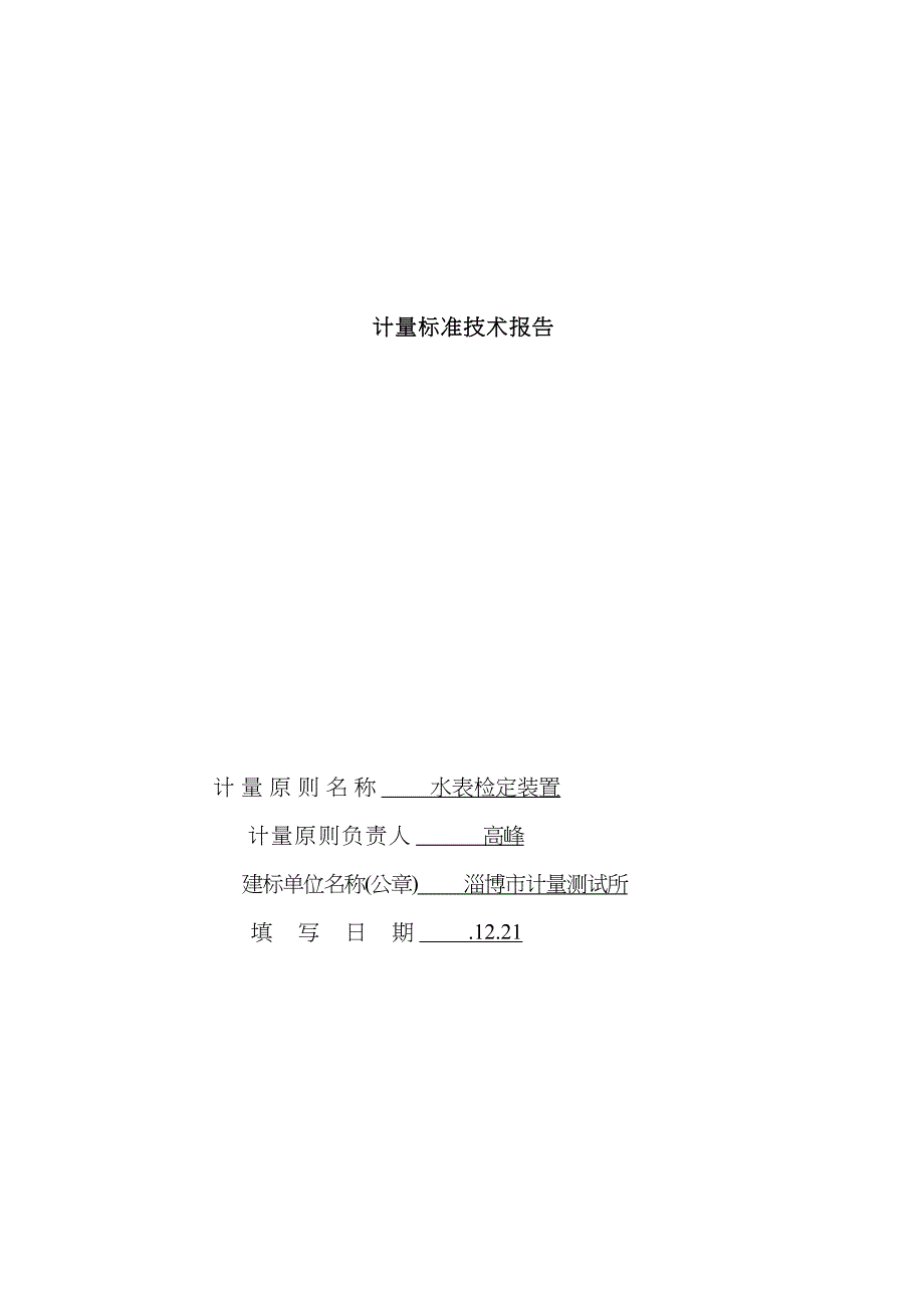 水表计量重点标准重点技术报告_第1页