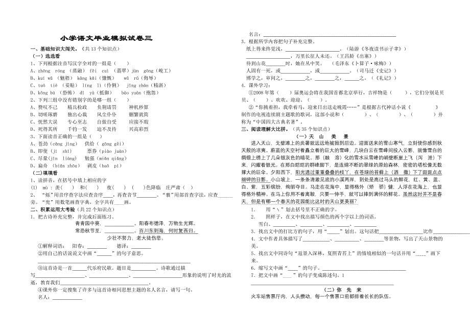 六年级语文毕业测试卷集_第5页