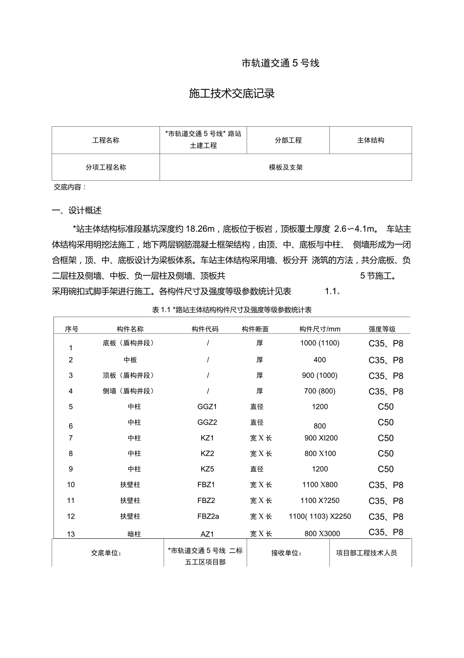 地铁车站模板及支架技术交底_第1页