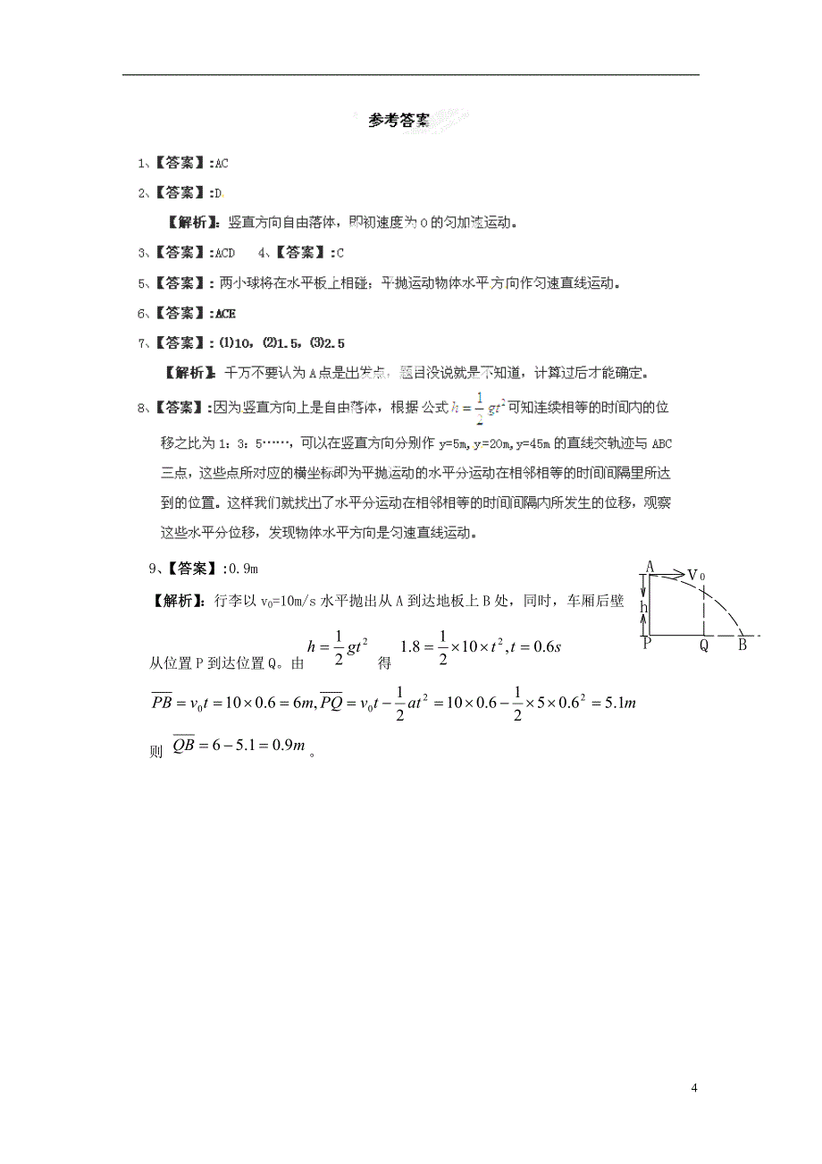 高中物理实验 研究平抛运动同步测试3 新人教版必修2_第4页
