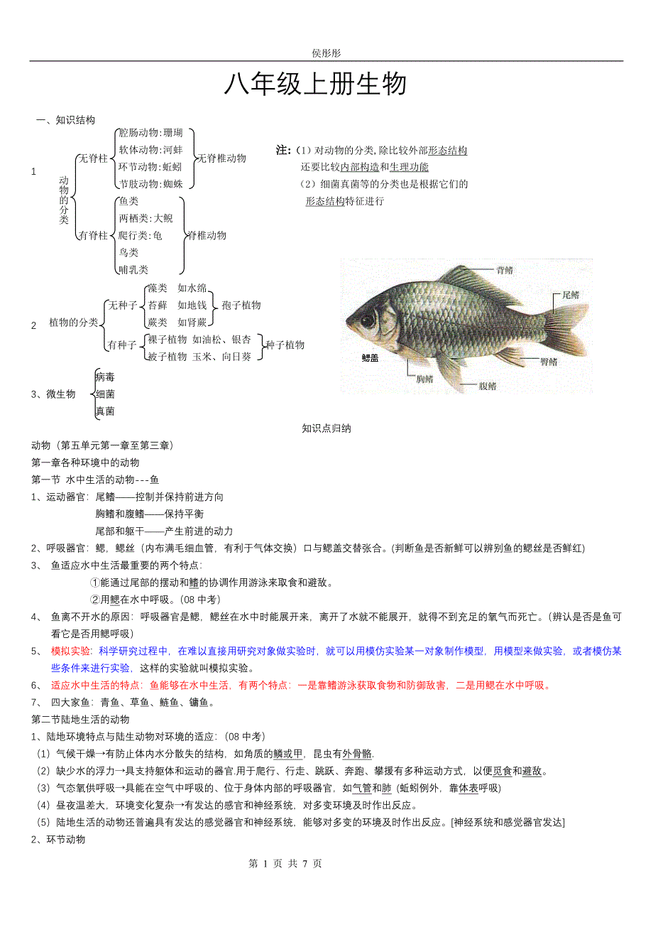 (完整word版)八年级生物上册知识点总结(全面).doc_第1页