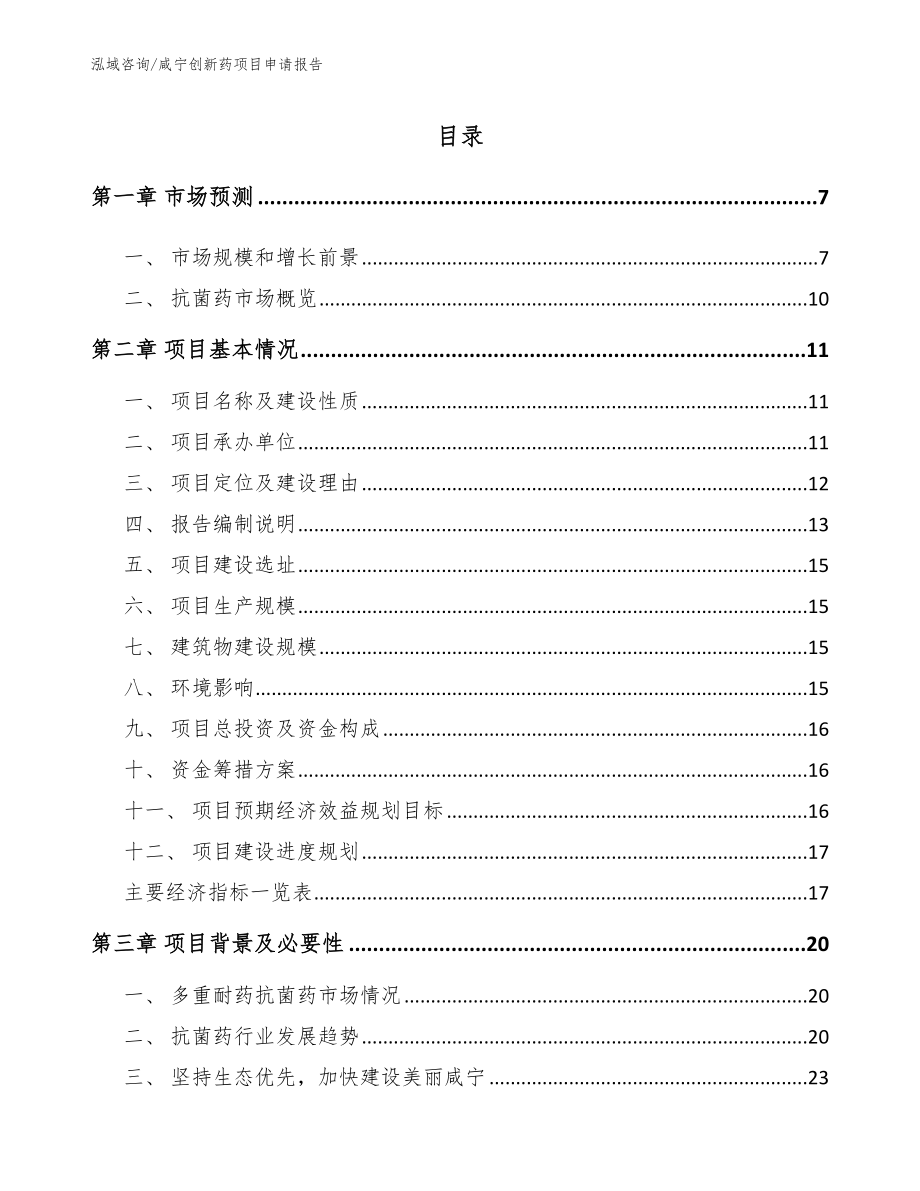 咸宁创新药项目申请报告_第1页