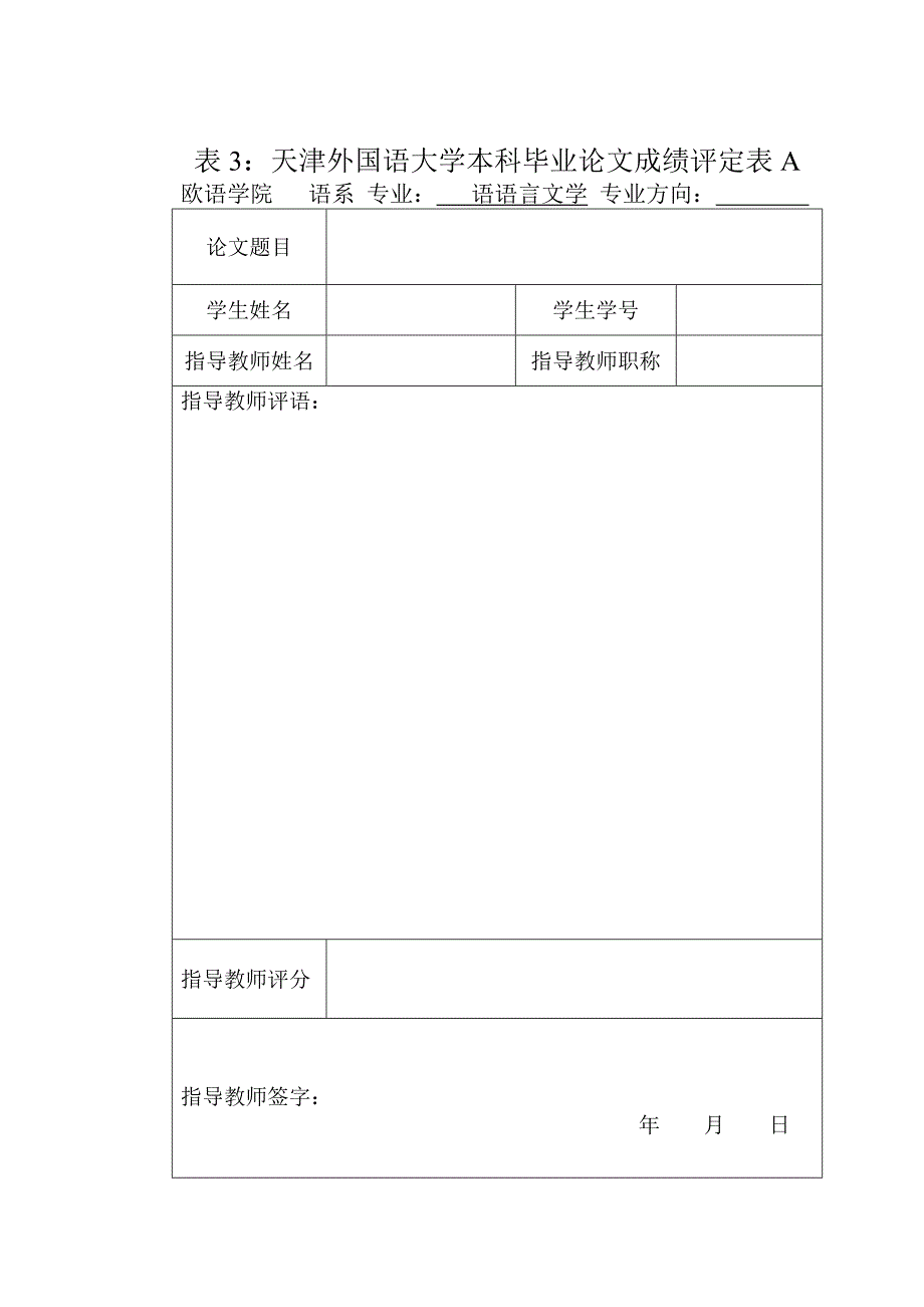 表1：天津外国语大学本科毕业论文题目审批表_第3页