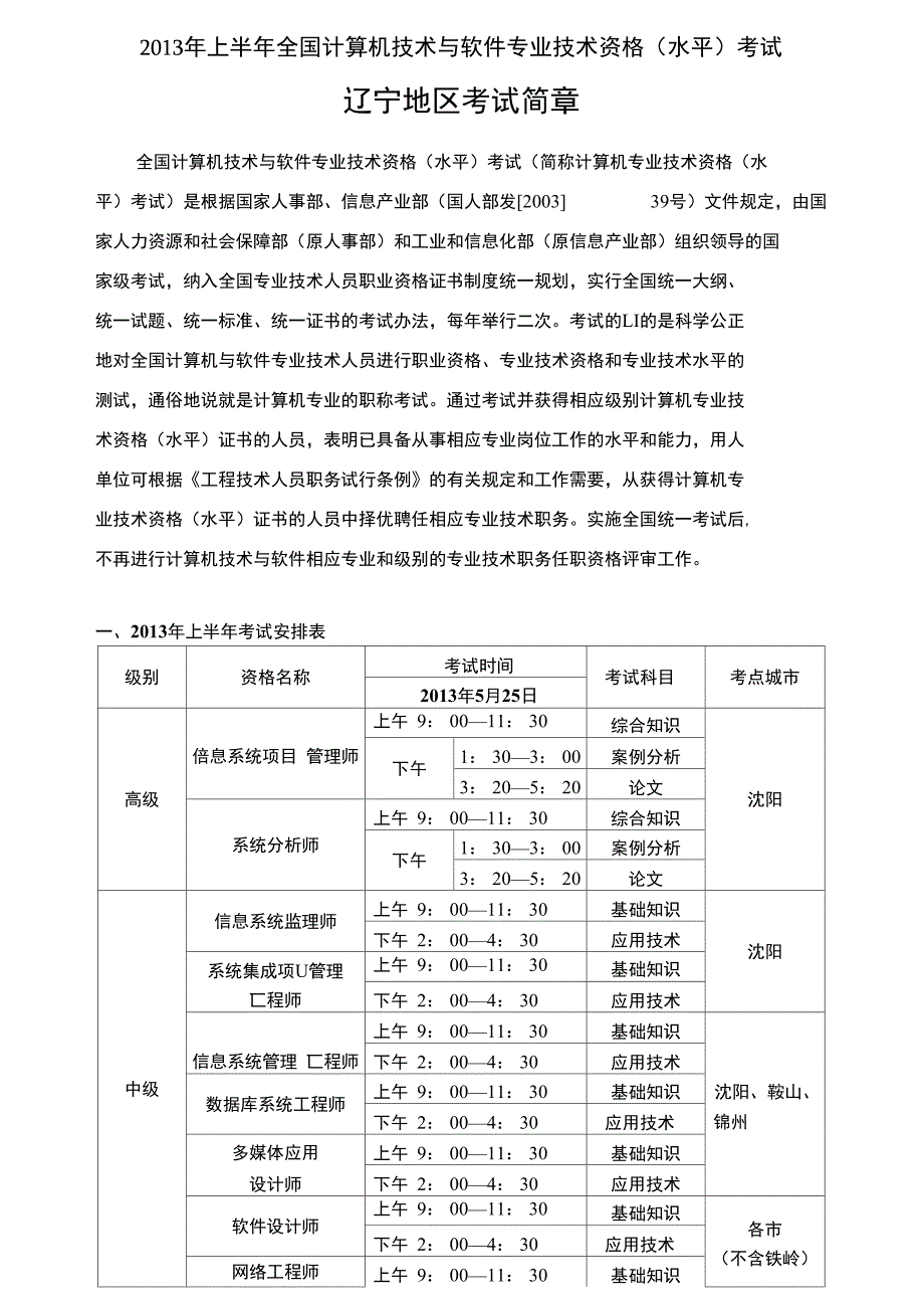 2013年上半年全国计算机技术与软件专业技术资格考试_第1页