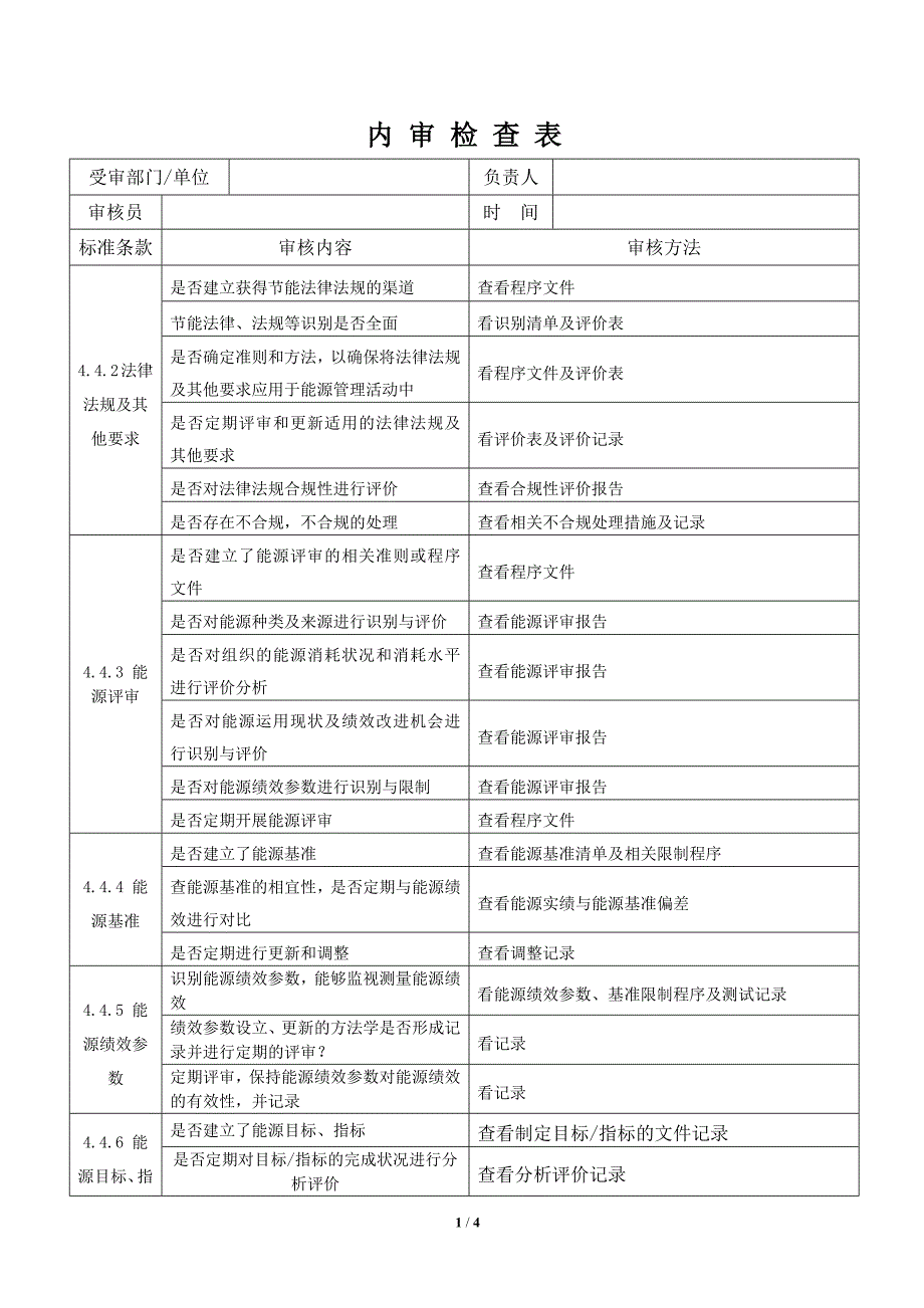 能源管理体系内审检查表-_第1页