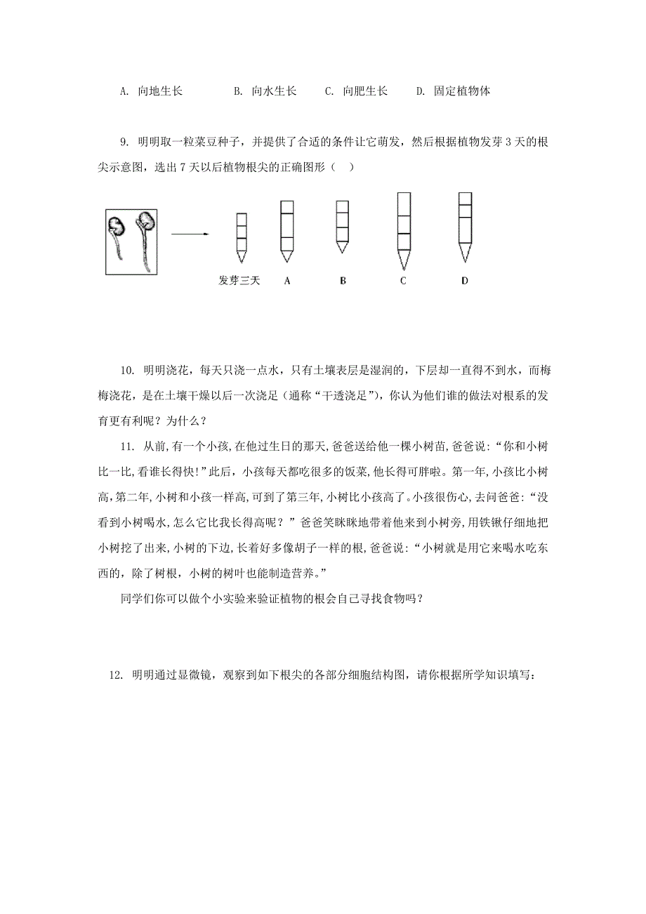 江苏省七年级生物上册 3.5.2《植物根的生长》课时训练（无答案）（新版）苏教版_第2页