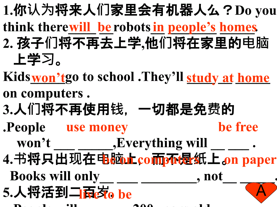 【期末复习重点句型翻译】2013-2014学年八年级英语上册：Unit7Willpeoplehaverobots_第1页