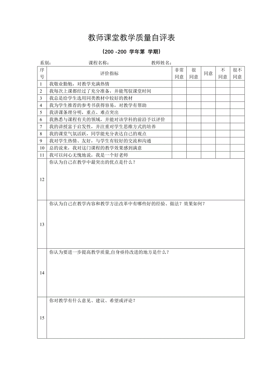 教师课堂教学质量自评表_第1页