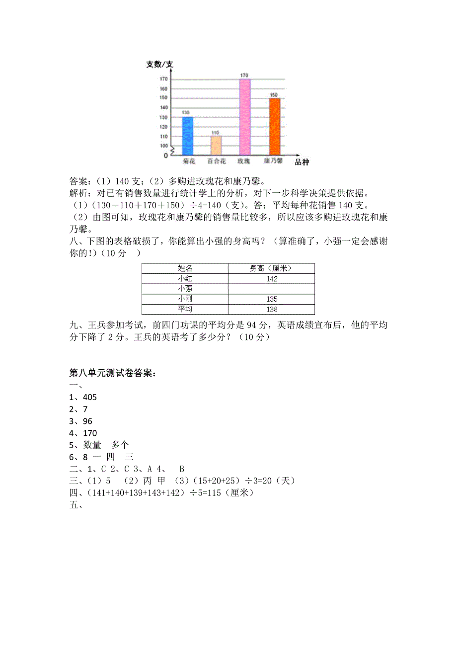 冀教版四年级数学上册第八单元测试题及答案一_第3页