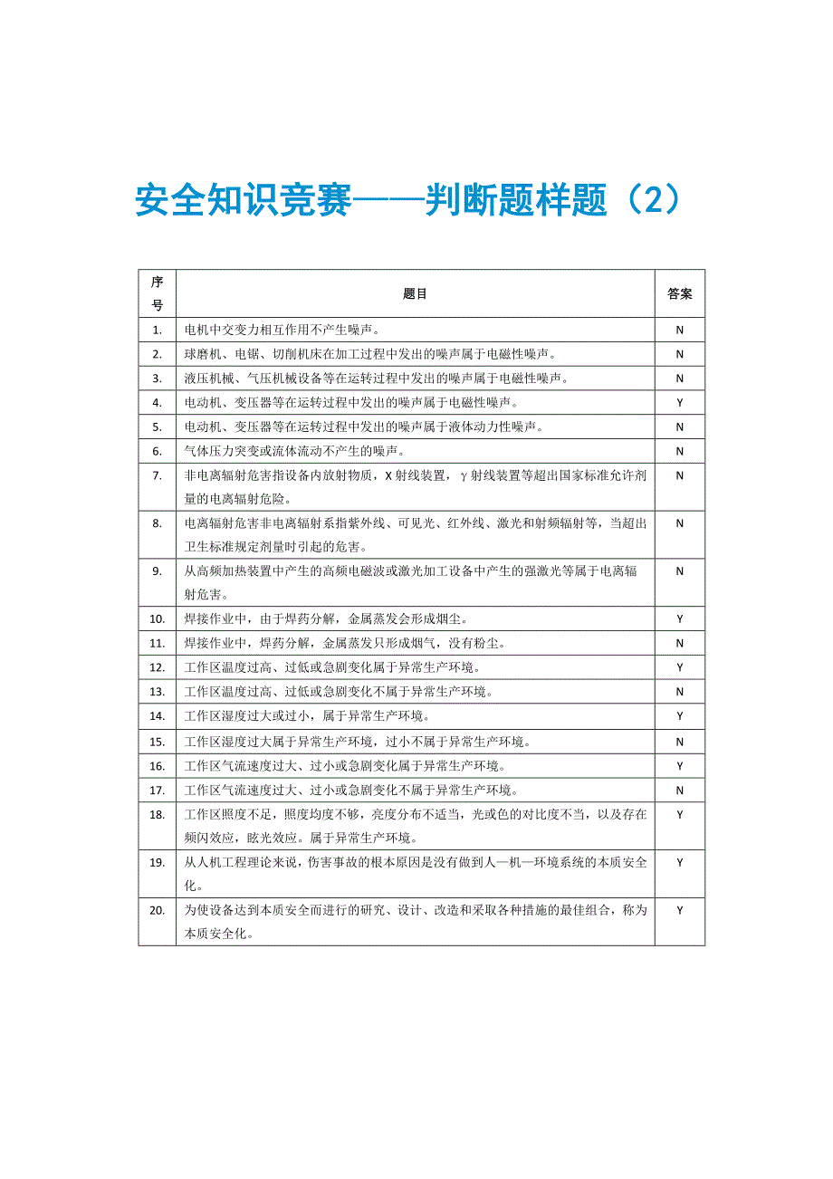 安全知识竞赛——判断题样题（2）_第1页