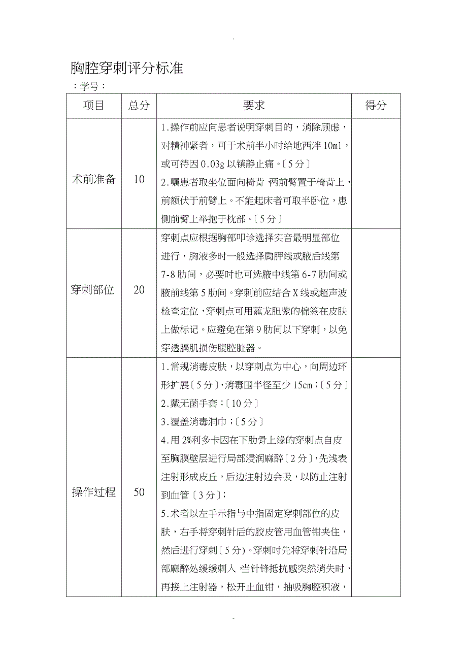 三甲医院四大穿刺操作评分标准_第1页