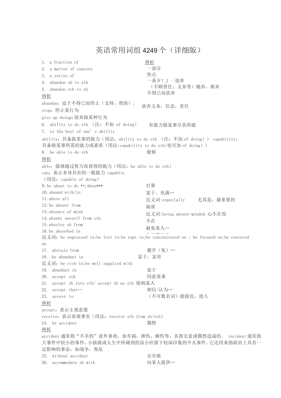 考研英语常用词组大全4249个(详细版)_第1页