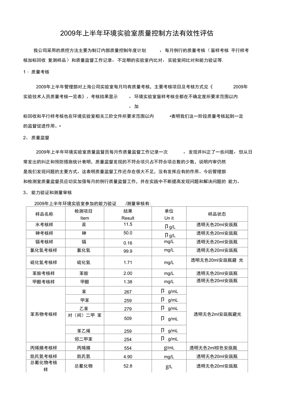 2009年环境上半年质量控制有效性评估_第1页