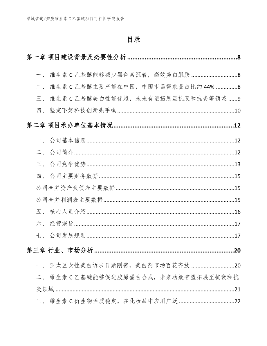 安庆维生素C乙基醚项目可行性研究报告_第1页
