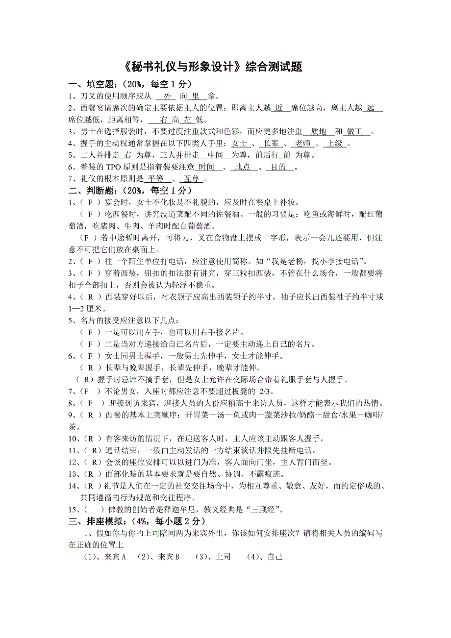 秘书礼仪与形象设计测试题答案_第1页