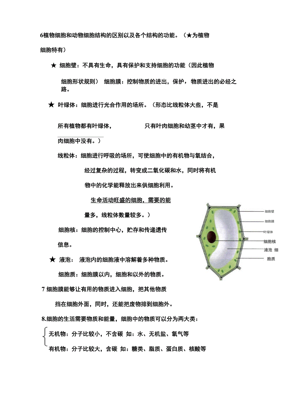 6 植物细胞和动物细胞结构的区别以及各个结构的功能_第1页