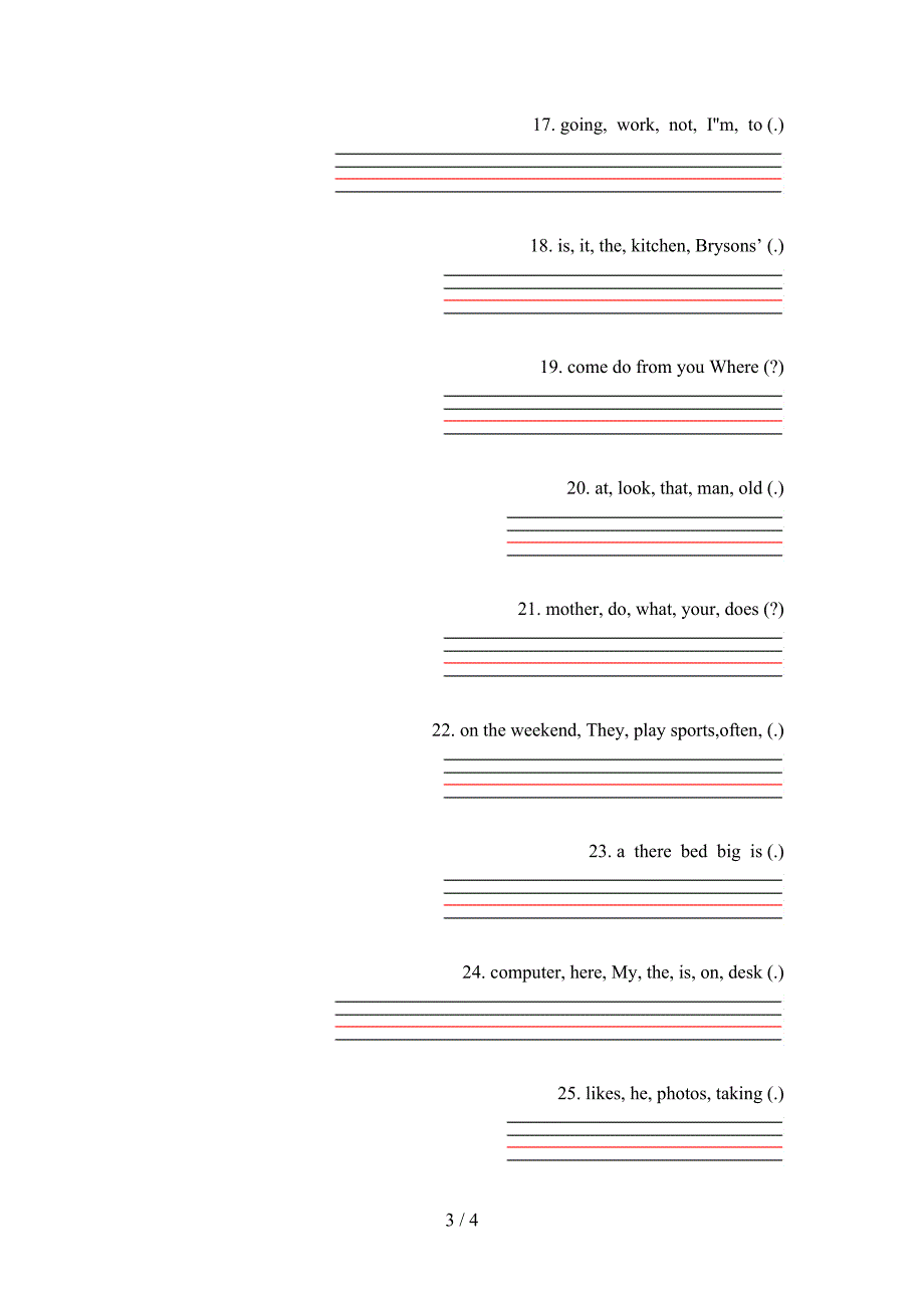 人教版2022年五年级下册英语连词成句专项竞赛题_第3页