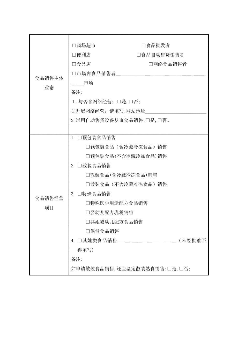 食品经营许可证申请书(食品销售类)_第5页