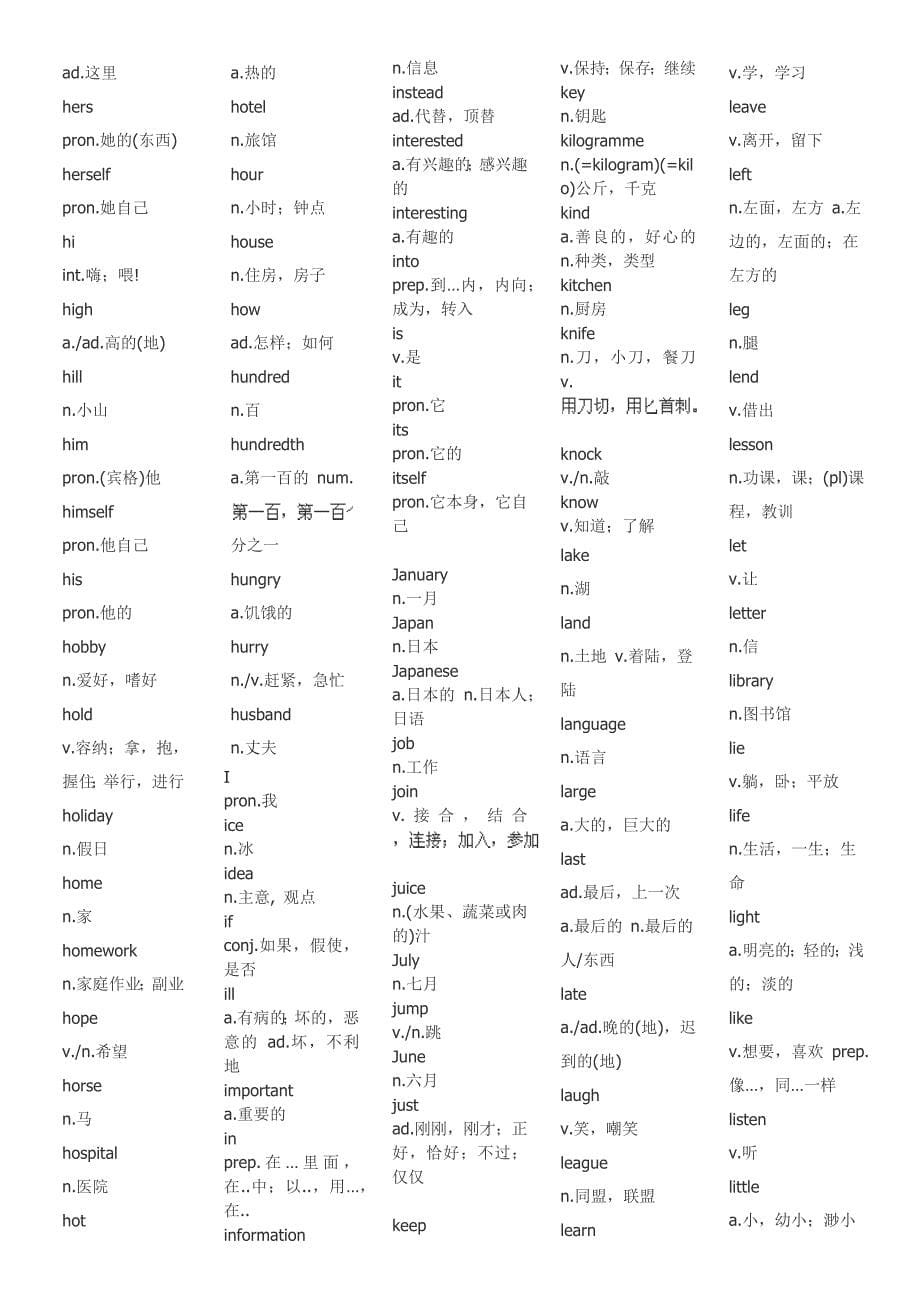 英语一级词汇表_第5页