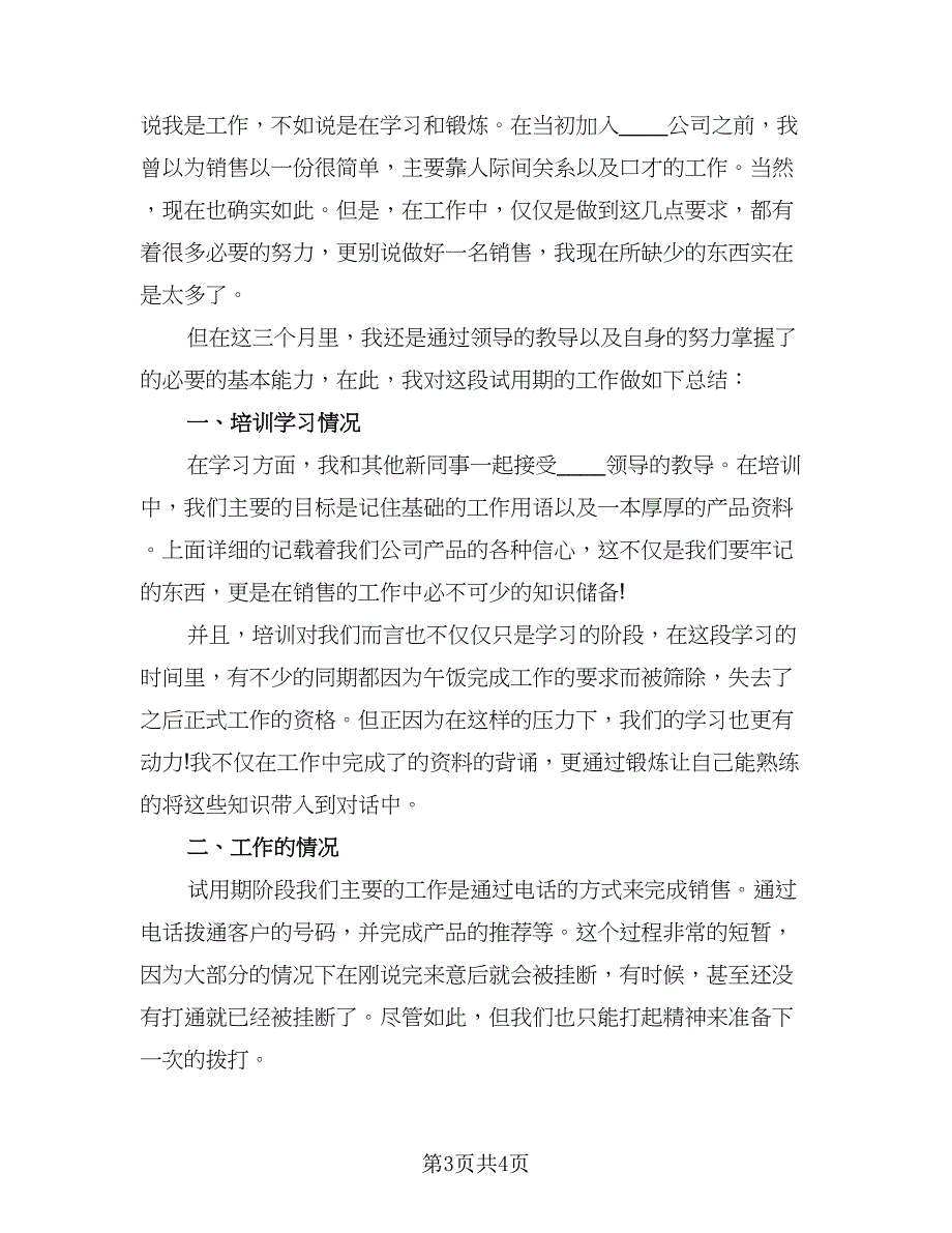 销售员个人试用期工作总结参考模板（2篇）.doc_第3页