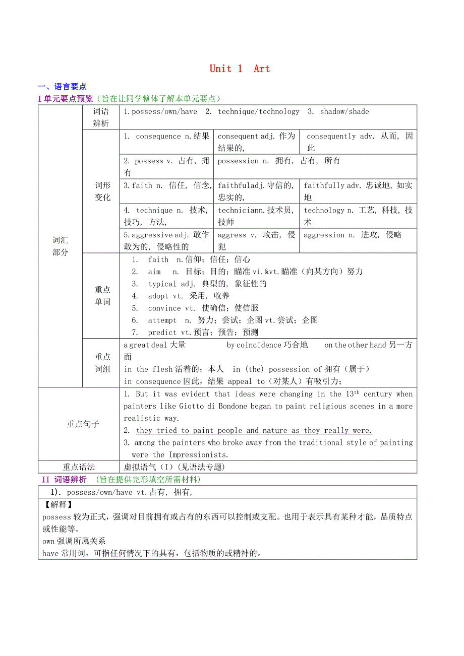 英语：Unit1 Art新人教版选修6_第1页