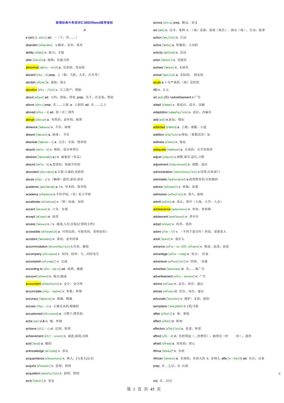 (完整版)高中英语词汇带音标-大全.doc_第1页
