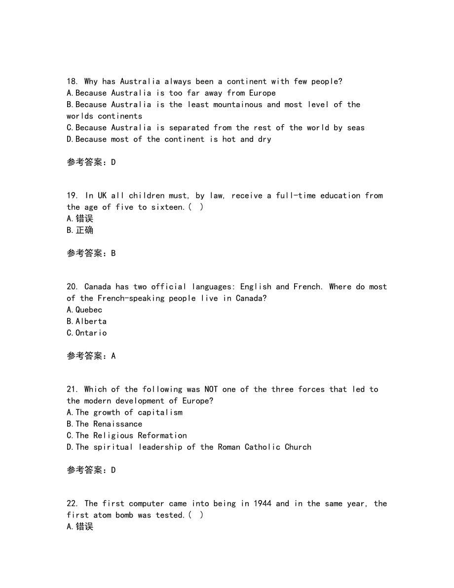 北京语言大学21秋《英语国家概况》综合测试题库答案参考84_第5页