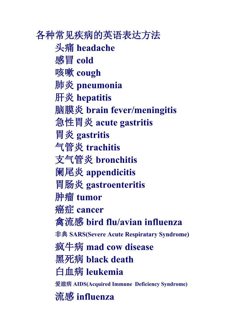 各种常见疾病的英语表达方法_第1页