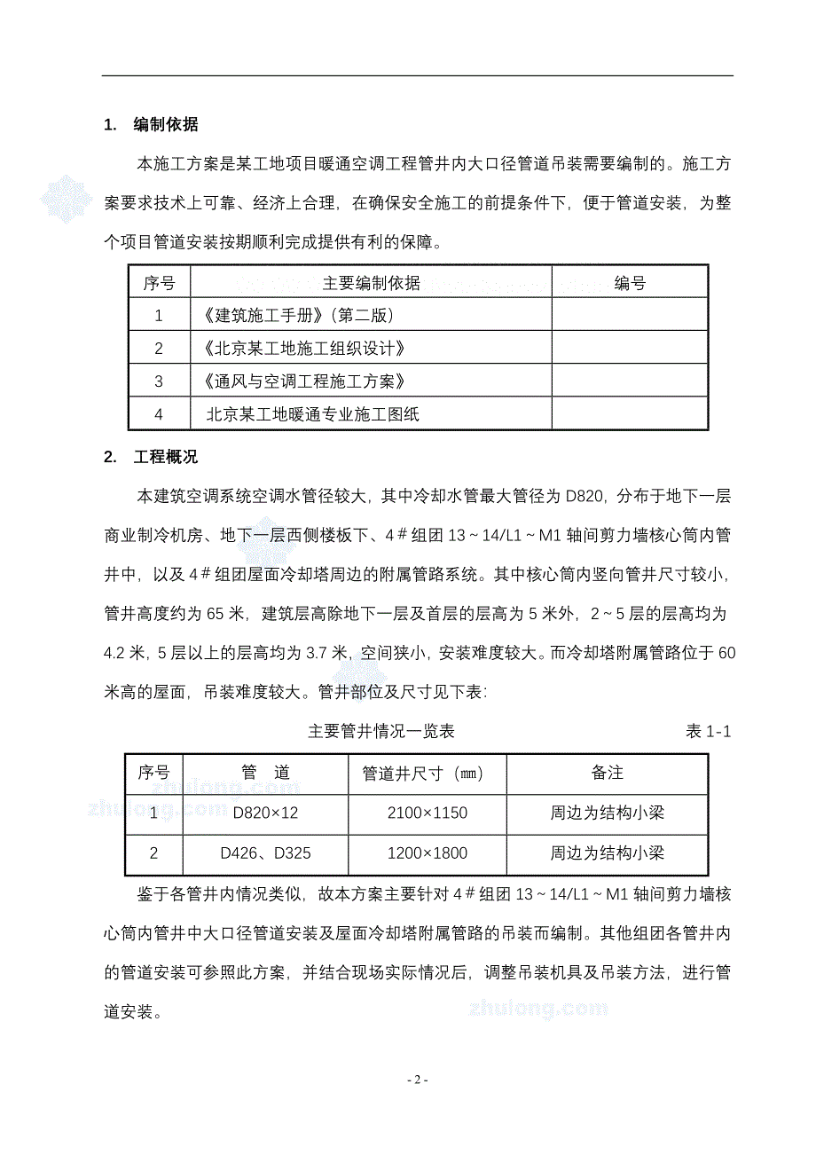 某空调安装工程管井内管道吊装施工方案secret_第2页