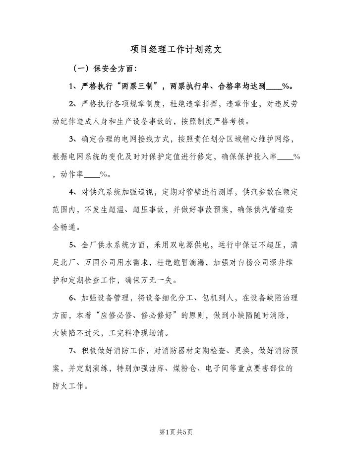 项目经理工作计划范文(二篇).doc