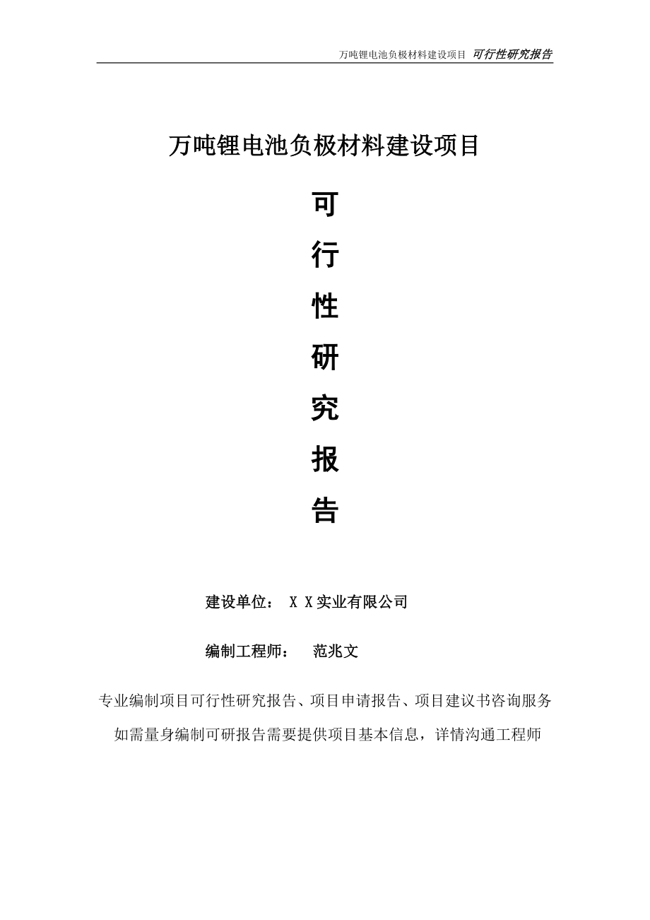 万吨锂电池负极材料项目可行性研究报告-完整可修改版_第1页