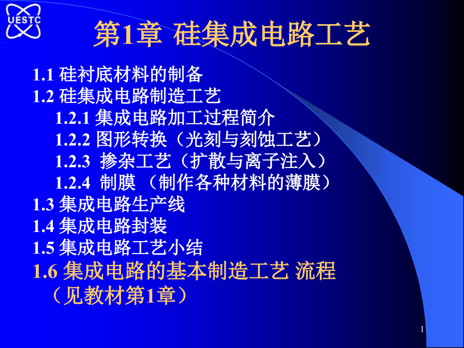 精品课程IC原理1章集成电路的基本制造工艺ppt课件_第1页