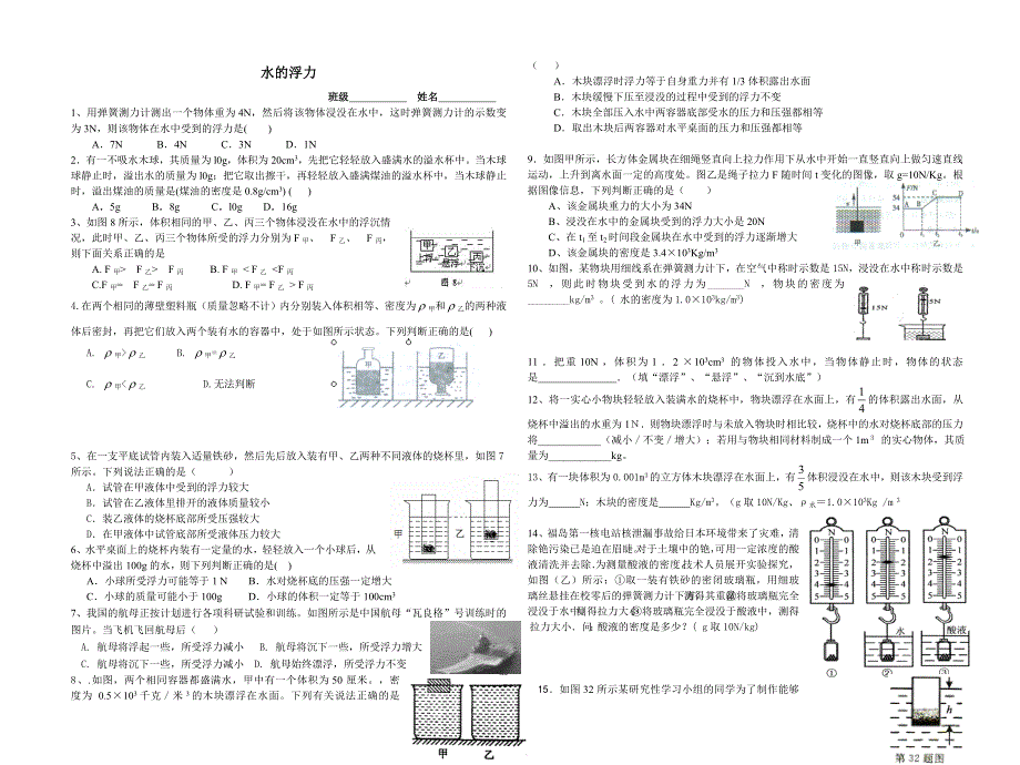 水的浮力专题练习_第1页