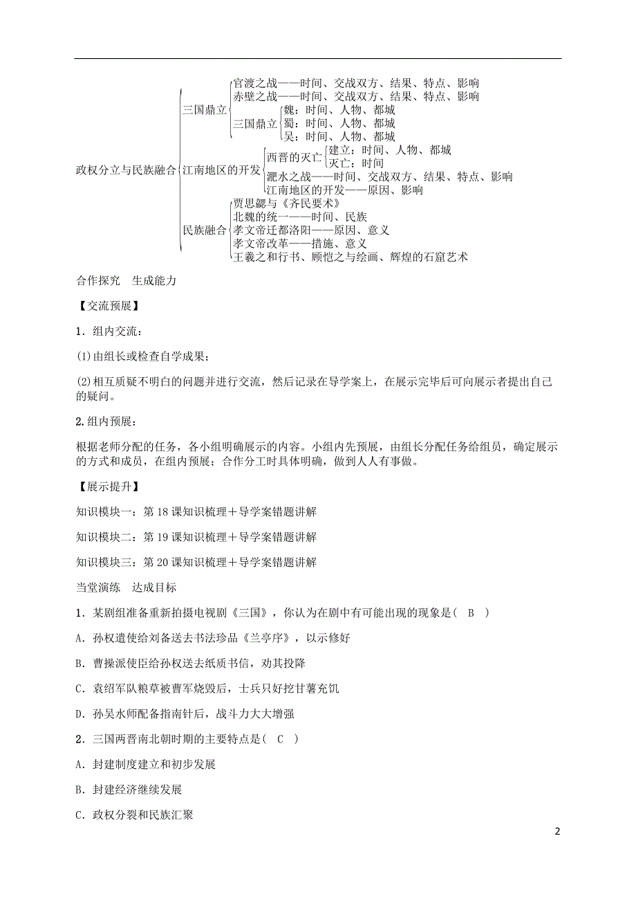 （季版）七级历史上册第四单元三国两晋南北朝时期政权分立与民族融合单元复习新人教版_第2页