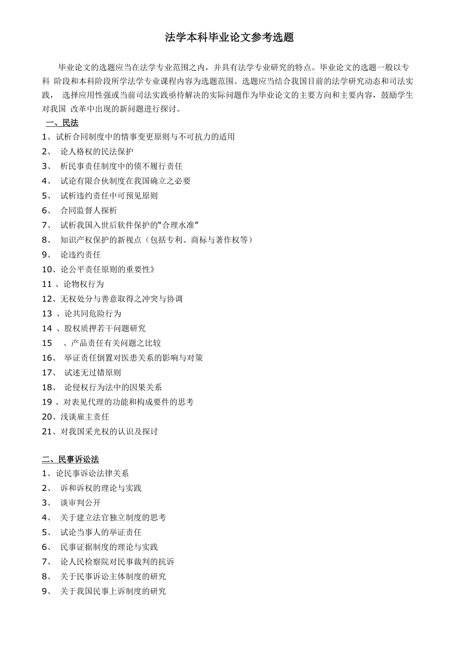法学本科毕业论文参考选题_第1页