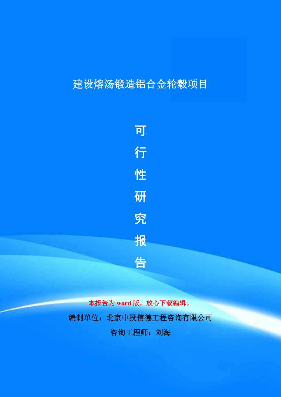 建设熔汤锻造铝合金轮毂项目可行性研究报告模版_第1页