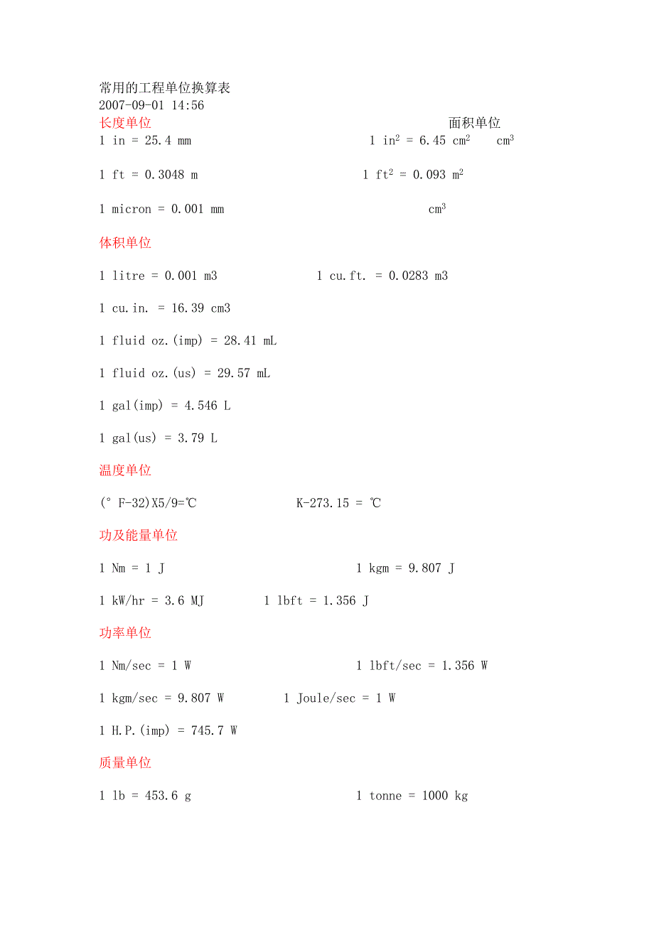 常用的工程单位换算表_第1页