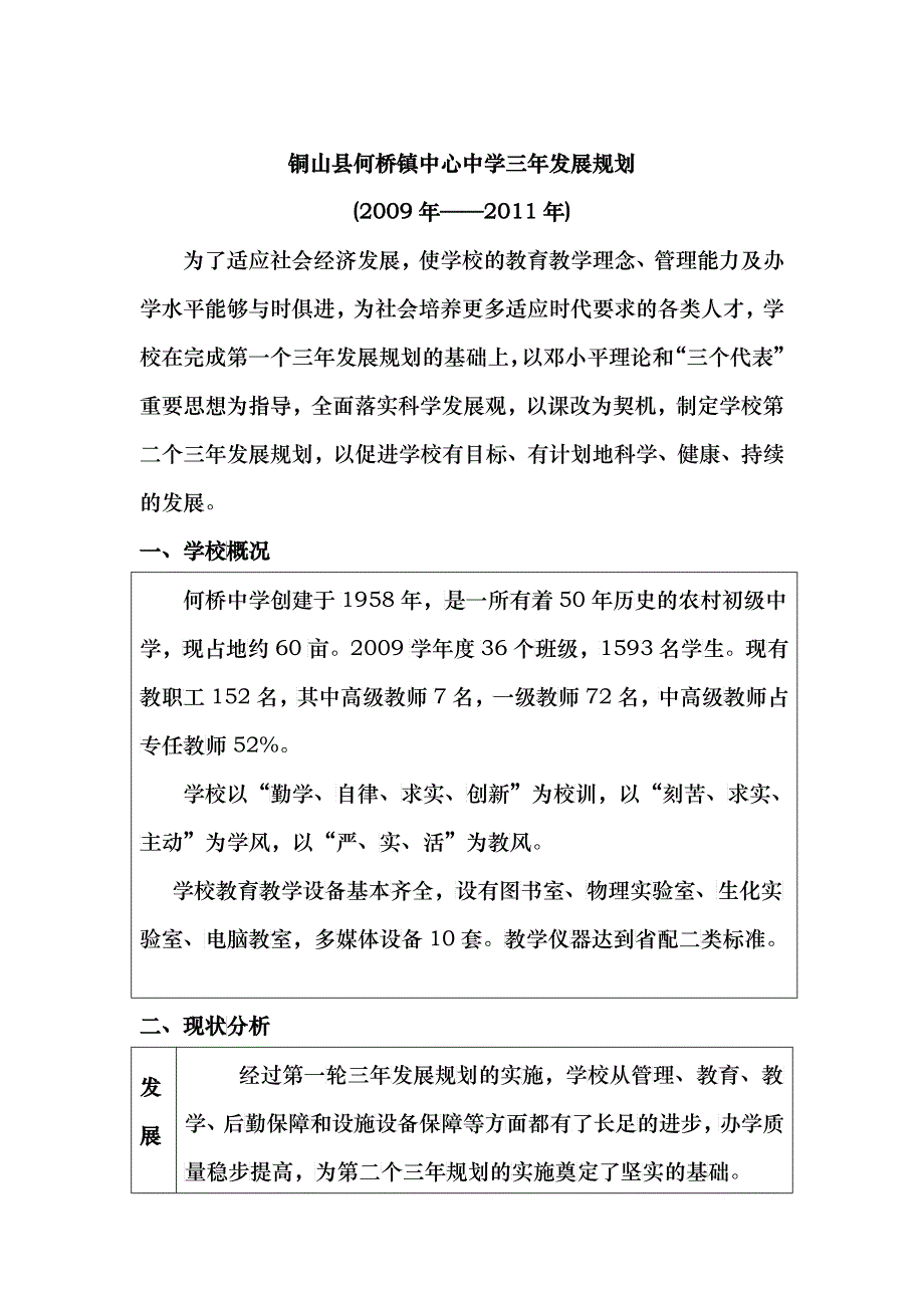 铜山县何桥镇中心中学三年发展规划doc-铜山县何桥镇中心_第1页