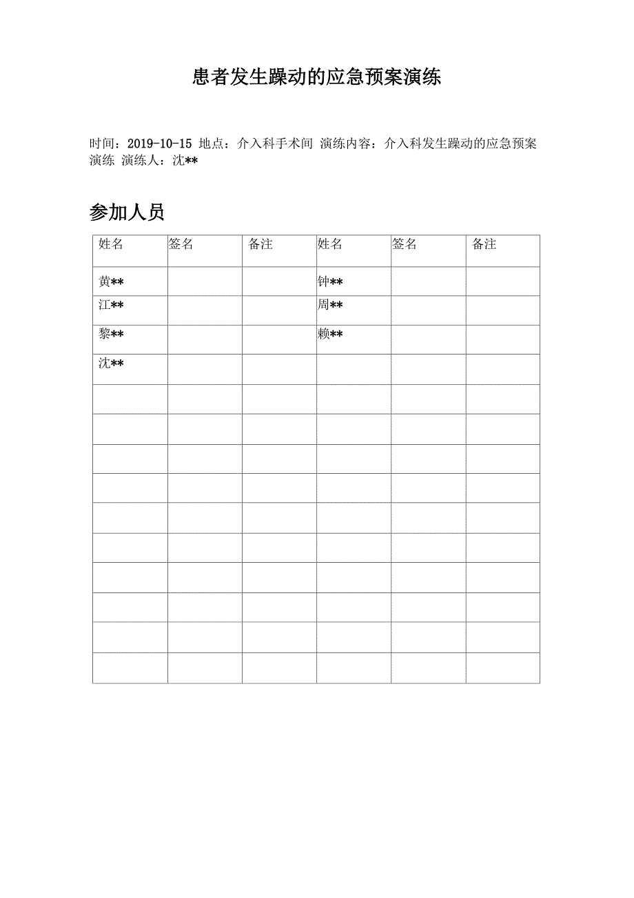 患者发生躁动的应急预案演练脚本_第1页