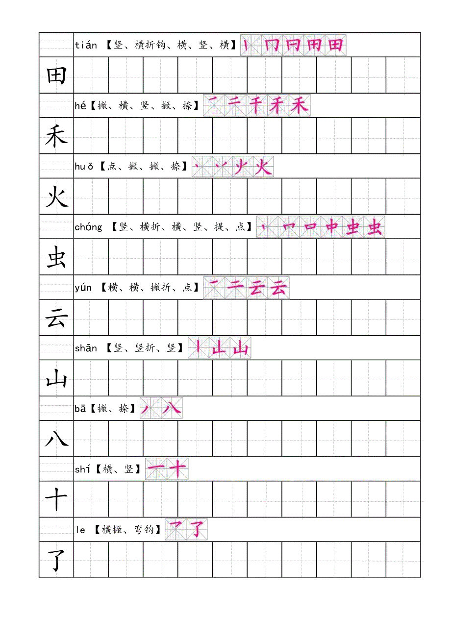 部编人教版语文一年级上生字田字格笔顺表带拼音_第2页