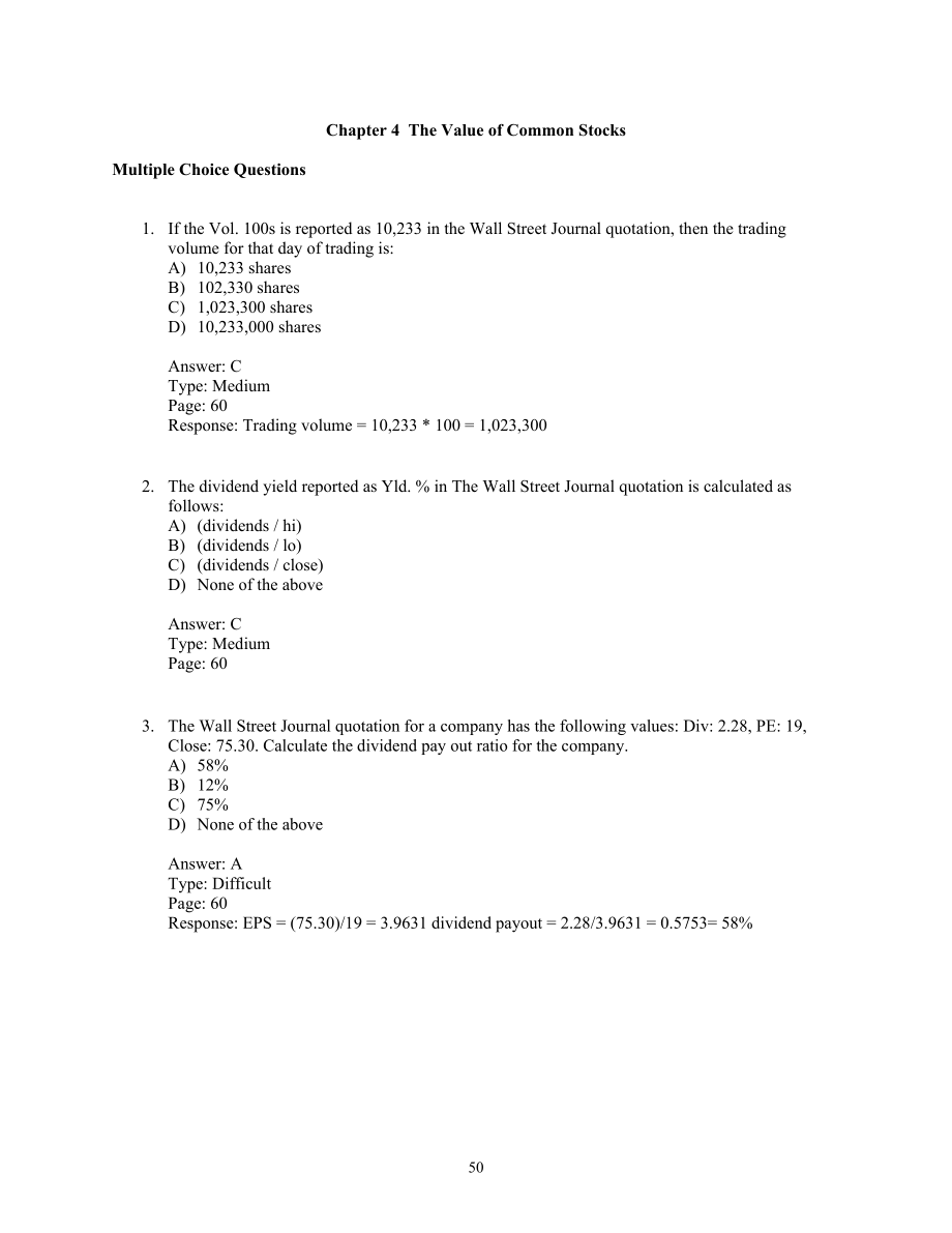 Chapter 4 The Value of Common StocksQC Economics_第1页