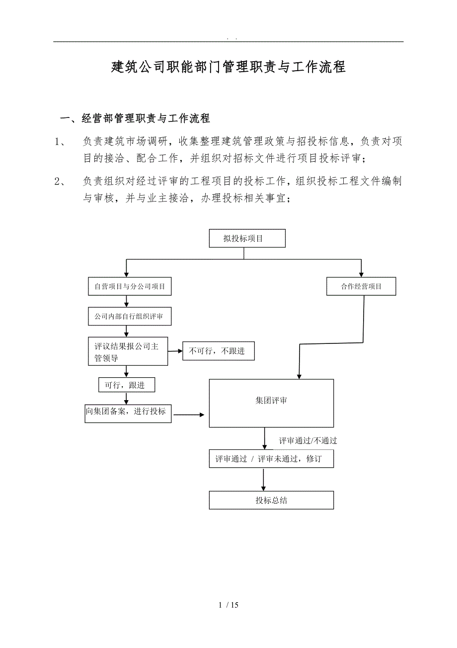 建筑公司相关职能部门的工作流程图_第1页