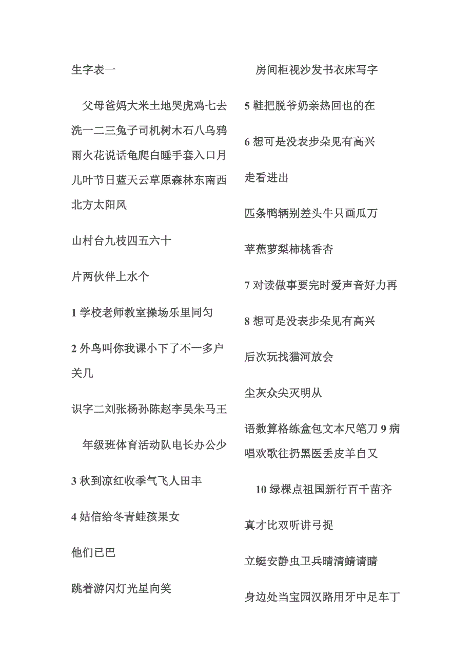 教科版小学语文一年级生字表_第1页