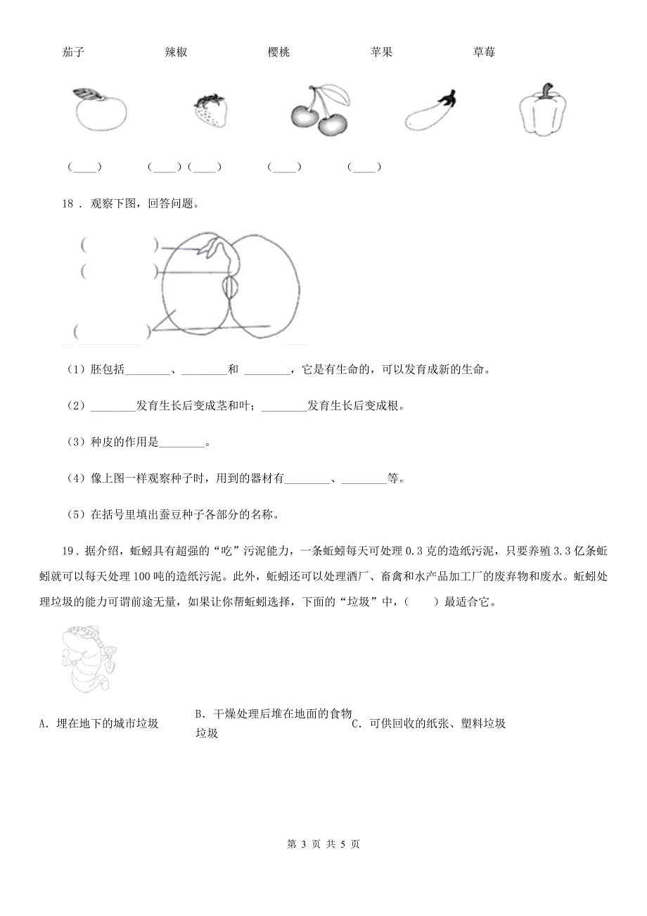 教科版 一年级上册期末测试科学试卷_第3页