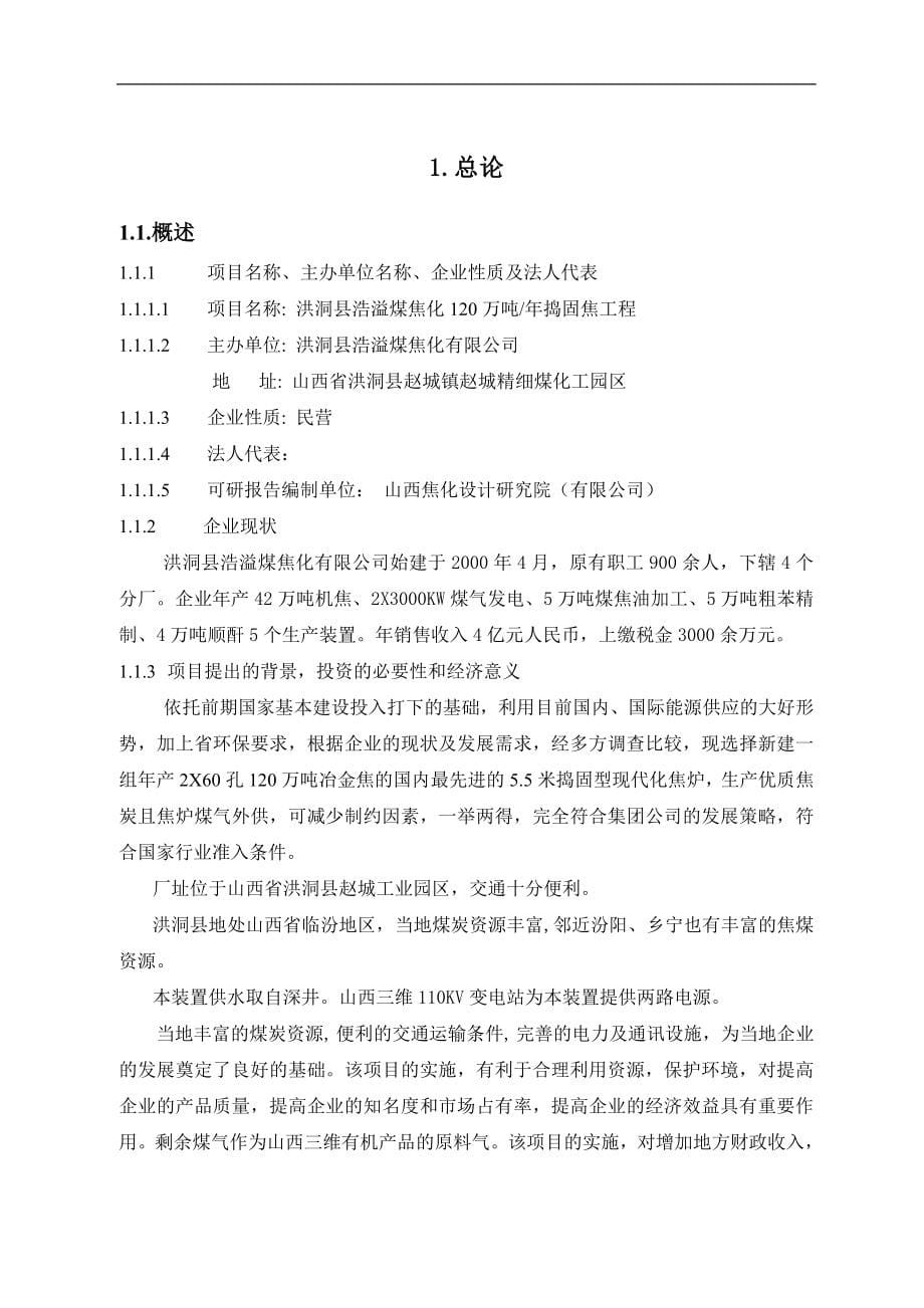 浩溢煤焦化厂120万吨捣固焦工程项目可行性实施方案.doc_第5页